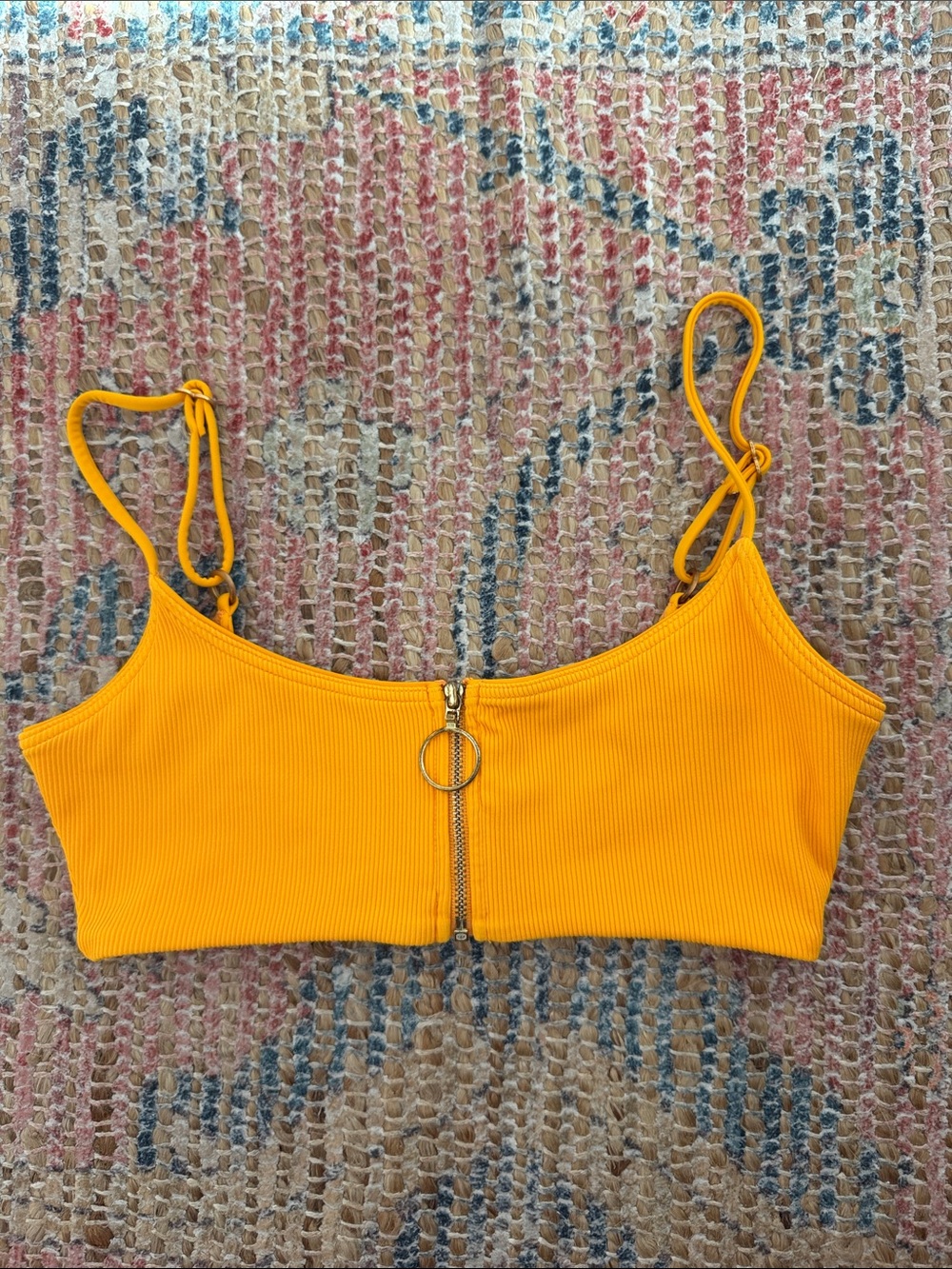 L SPACE Ribbed Zip-Front Bikini Top